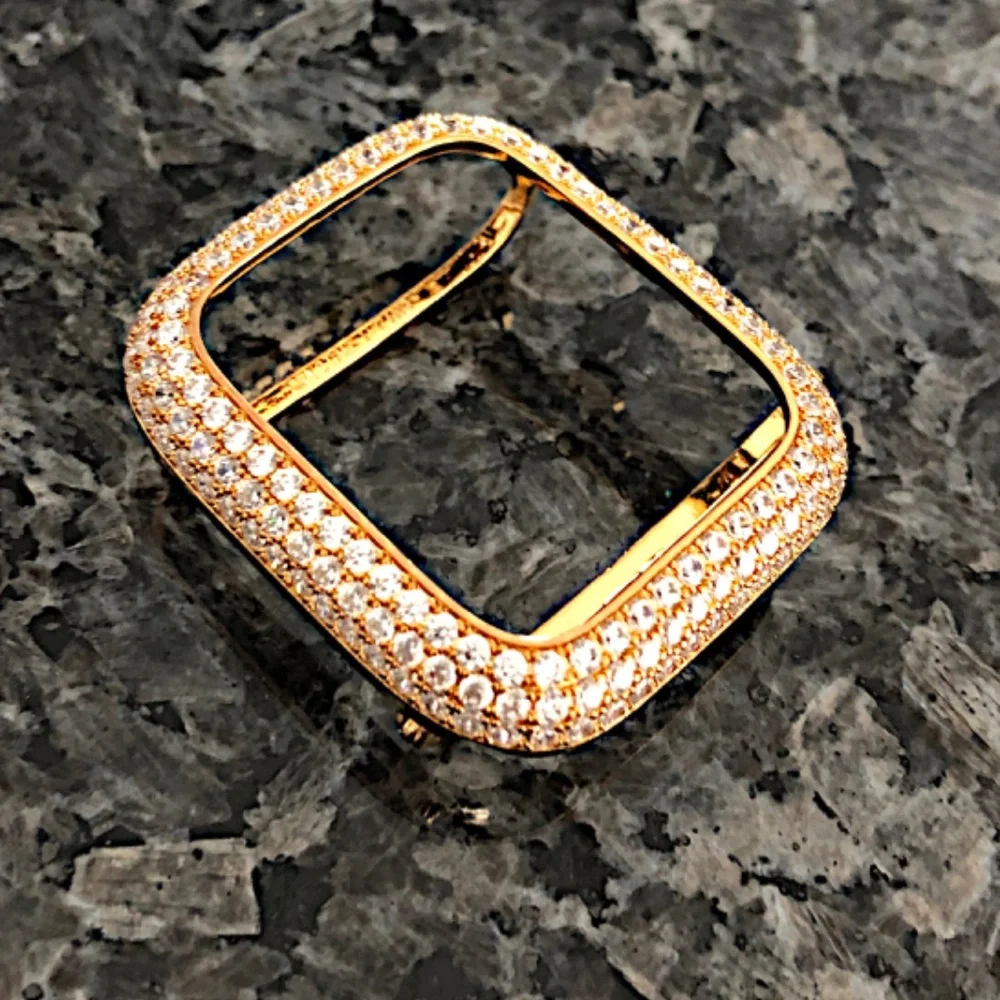 2 pc Apple Watch set yellow gold lab diamond case and crystal band classy bling